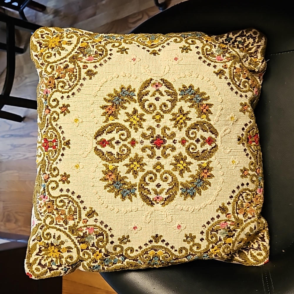 Vintage pillow Tapestry Floral 1960's